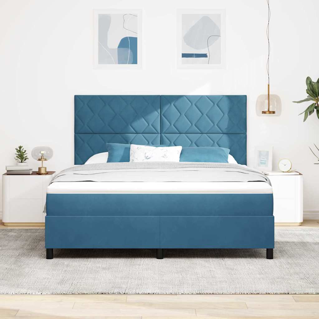 Letto a Sorgente LED Blu Scuro 180 x 200 cm Velluto