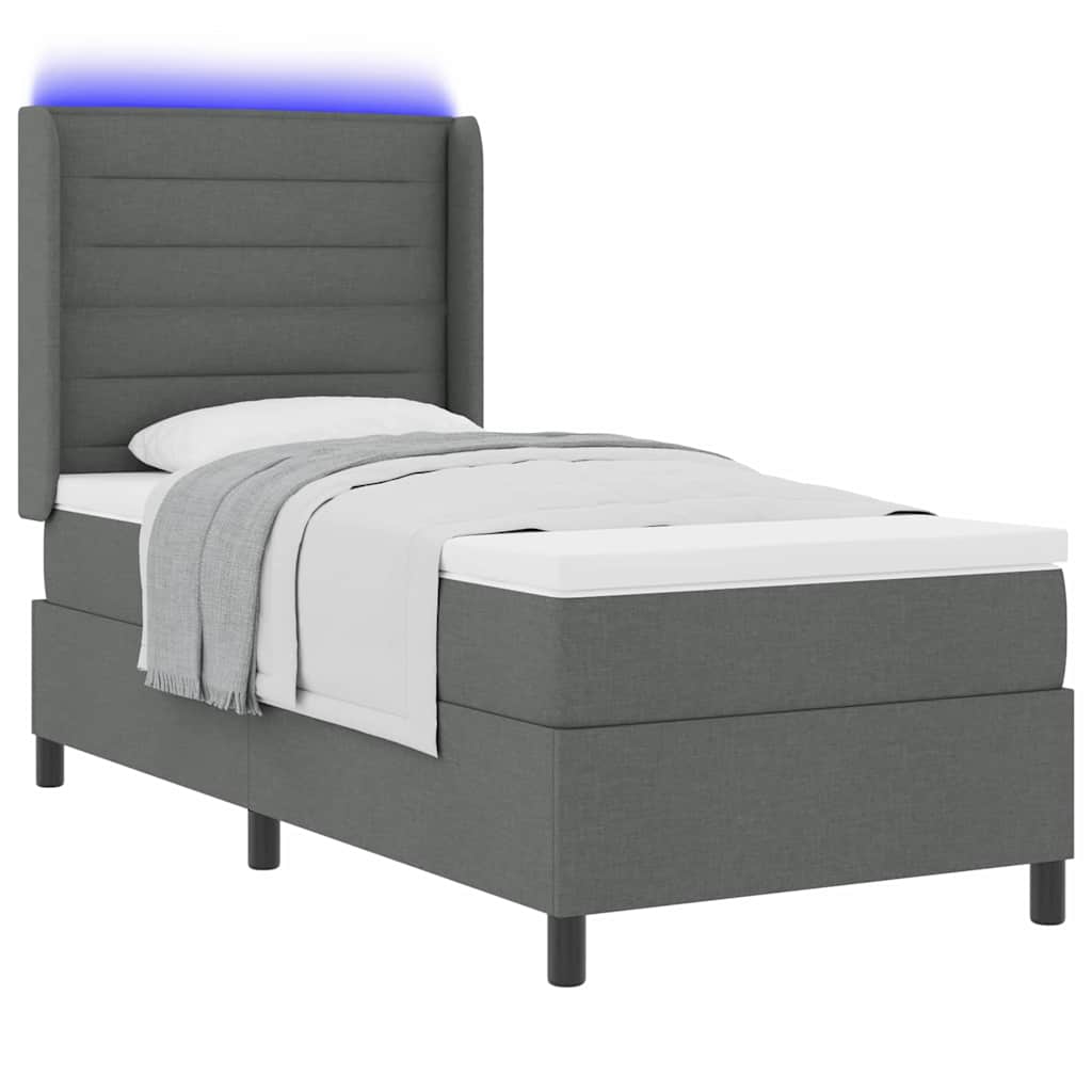 Letto a Sorgente LED Grigio scuro 90 x 200 cm Tessuto