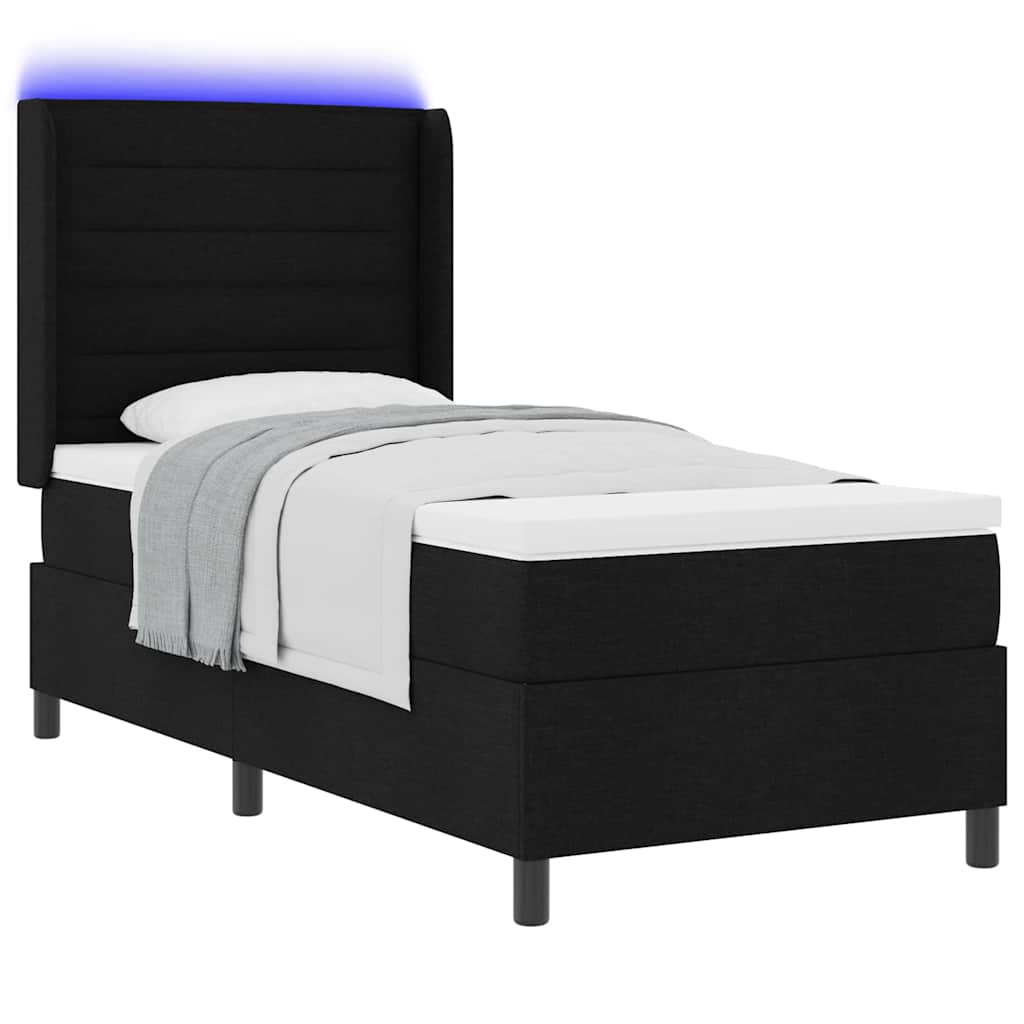 Letto a Sorgente LED con materasso Nero 90 x 200 cm Tessuto