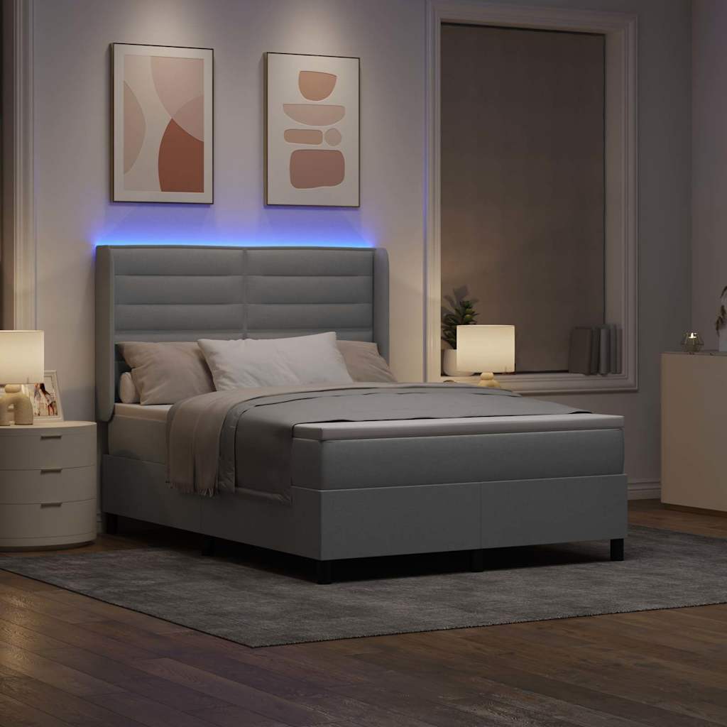 Letto a Sorgente LED Grigio chiaro 140 x 190 cm Tessuto