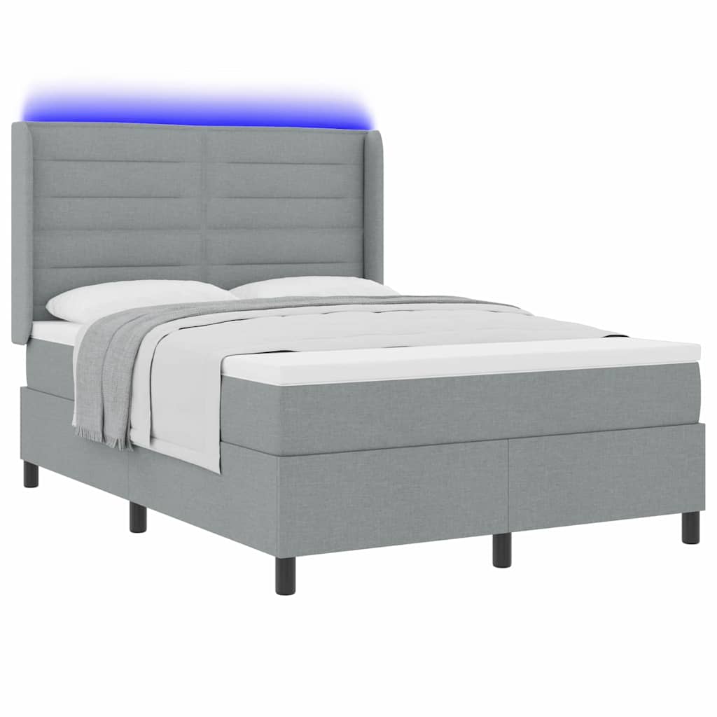 Letto a Sorgente LED Grigio chiaro 140 x 190 cm Tessuto
