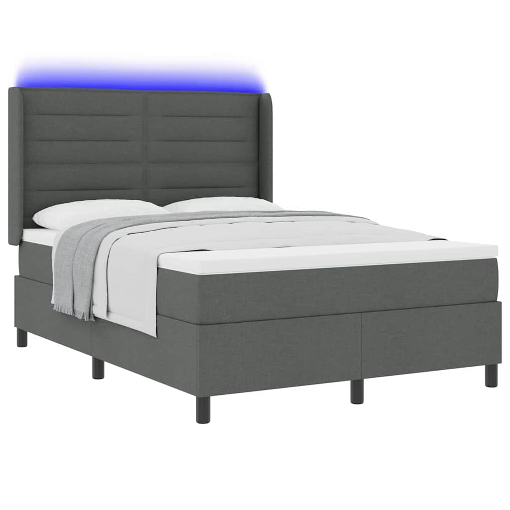 Letto a Sorgente LED Grigio scuro 140 x 190 cm Tessuto