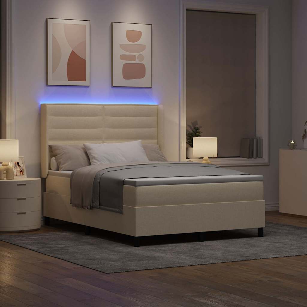 Letto a Sorgente LED con materasso Crema 140 x 190 cm Tessuto | homemem39