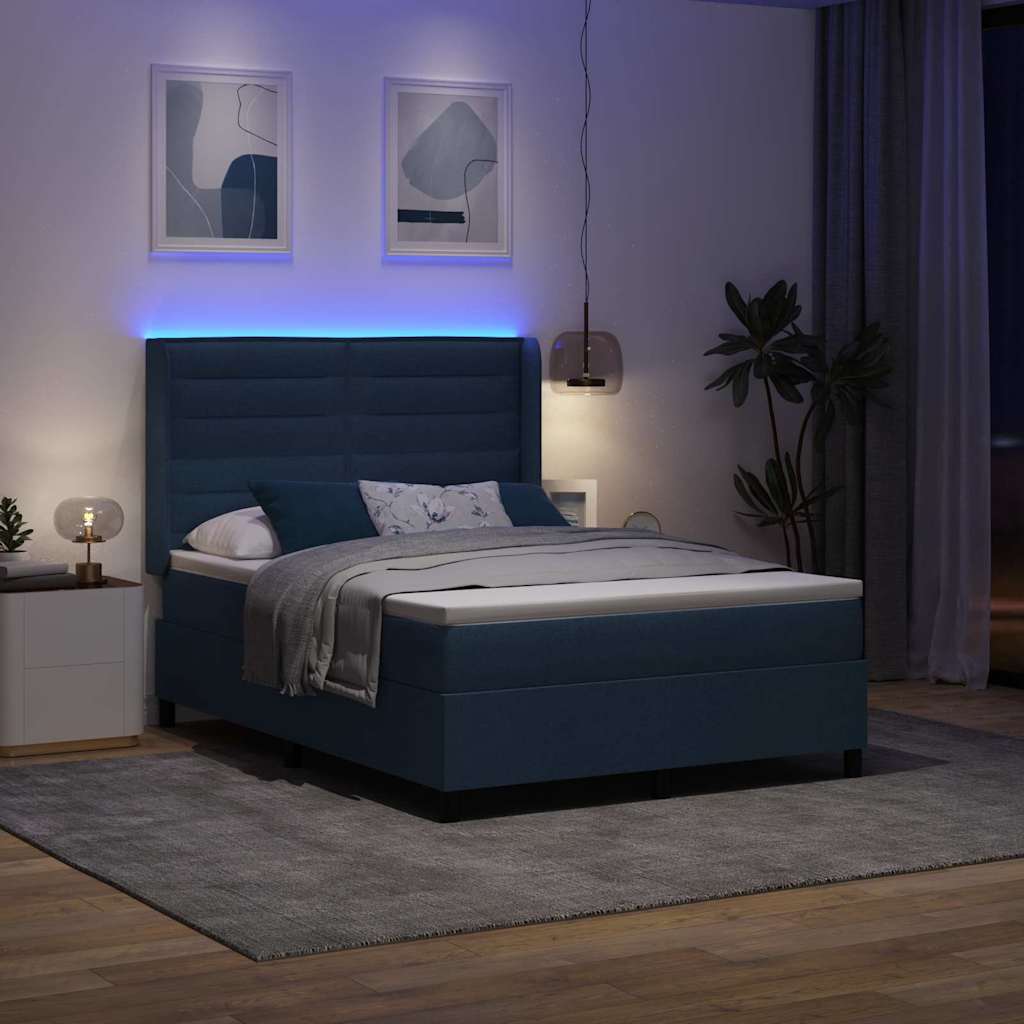Letto a Sorgente LED con materasso Blu 140 x 190 cm Tessuto