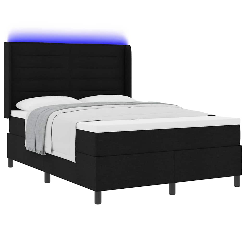Letto a Sorgente LED con materasso Nero 160 x 200 cm Tessuto