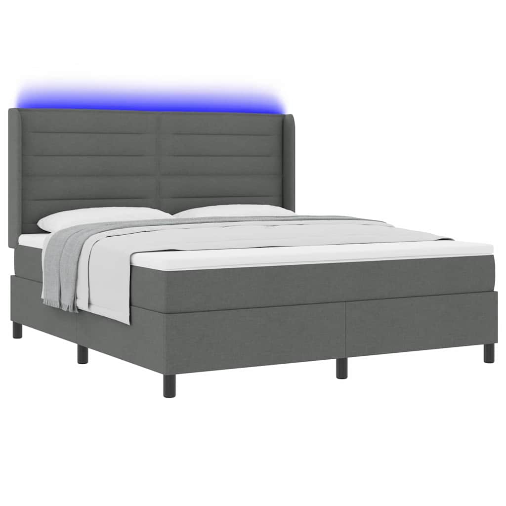 Letto a Sorgente LED Grigio scuro 180 x 200 cm Tessuto
