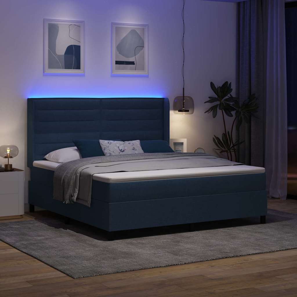 Letto a Sorgente LED con materasso Blu 180 x 200 cm Tessuto | homemem39