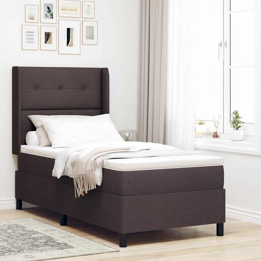 Letto a molle con materasso Marrone scuro 100 x 200 cm Tessuto