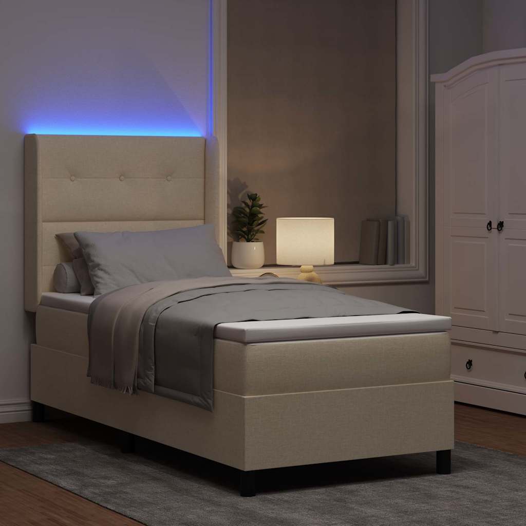 Letto a Sorgente LED con cuscino Crema 100 x 200 cm Tessuto | homemem39