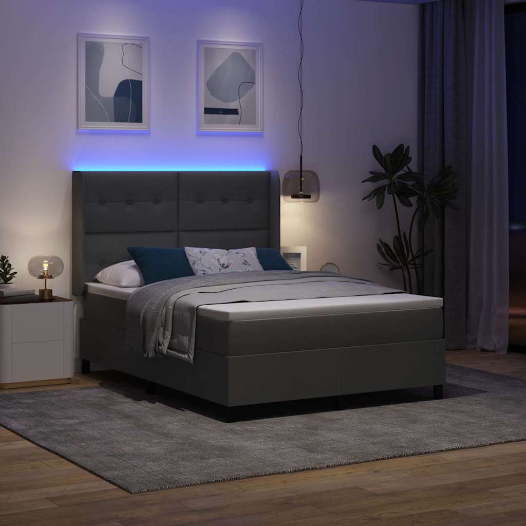 Letto a Sorgente LED Grigio scuro 140 x 190 cm Tessuto | homemem39