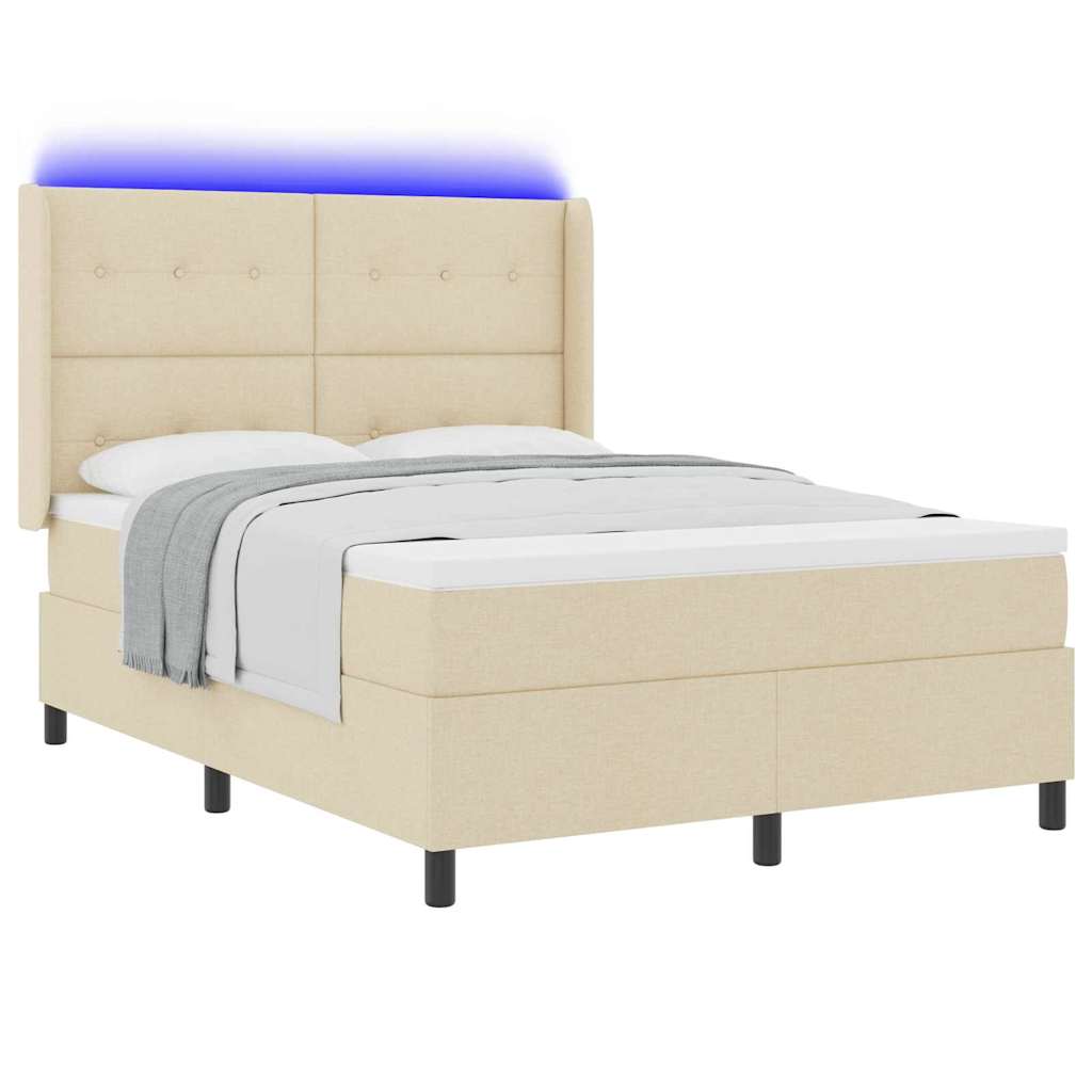 Letto a Sorgente LED con testiera Crema 140 x 190 cm Tessuto | homemem39
