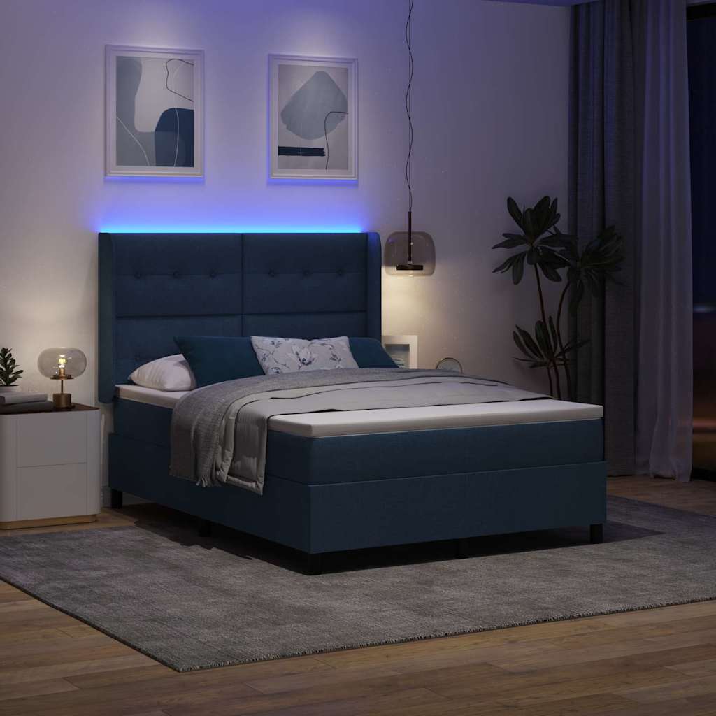 Letto a Sorgente LED con testiera Blu 140 x 190 cm Tessuto | homemem39