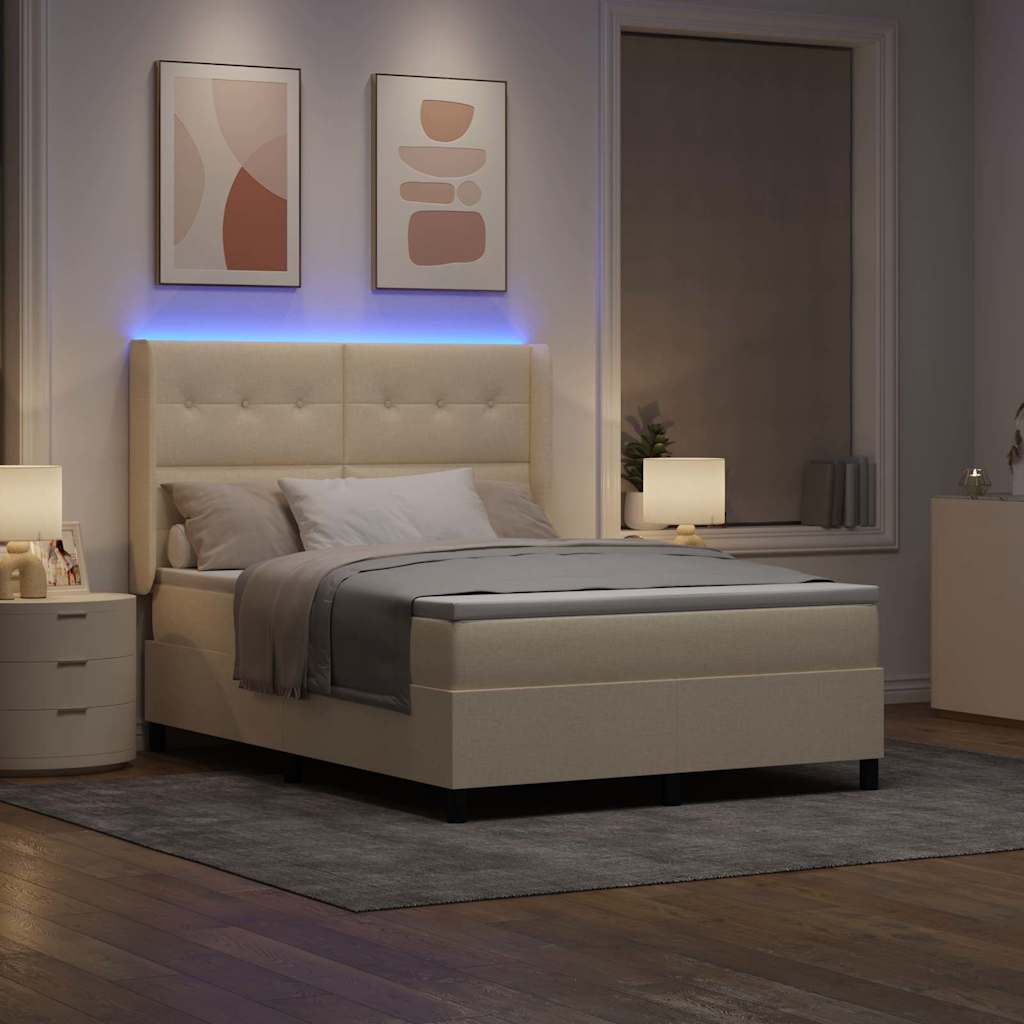 Letto a Sorgente LED con testiera Crema 140 x 200 cm Tessuto | homemem39