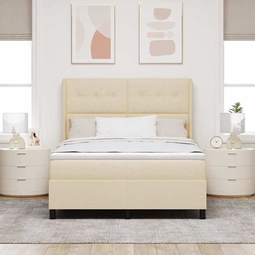Letto a Sorgente LED con testiera Crema 140 x 200 cm Tessuto | homemem39