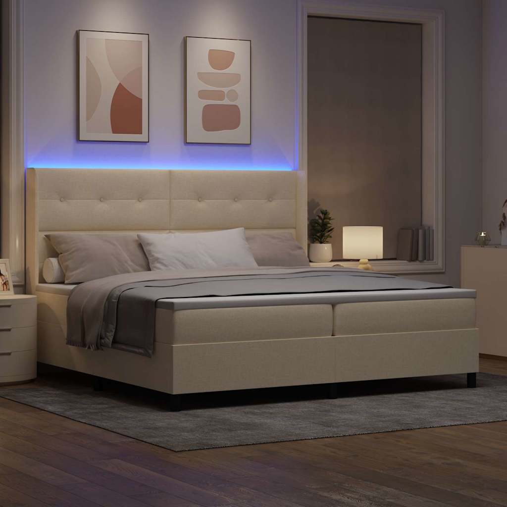 Letto a Sorgente LED con testiera Crema 200 x 200 cm Tessuto | homemem39