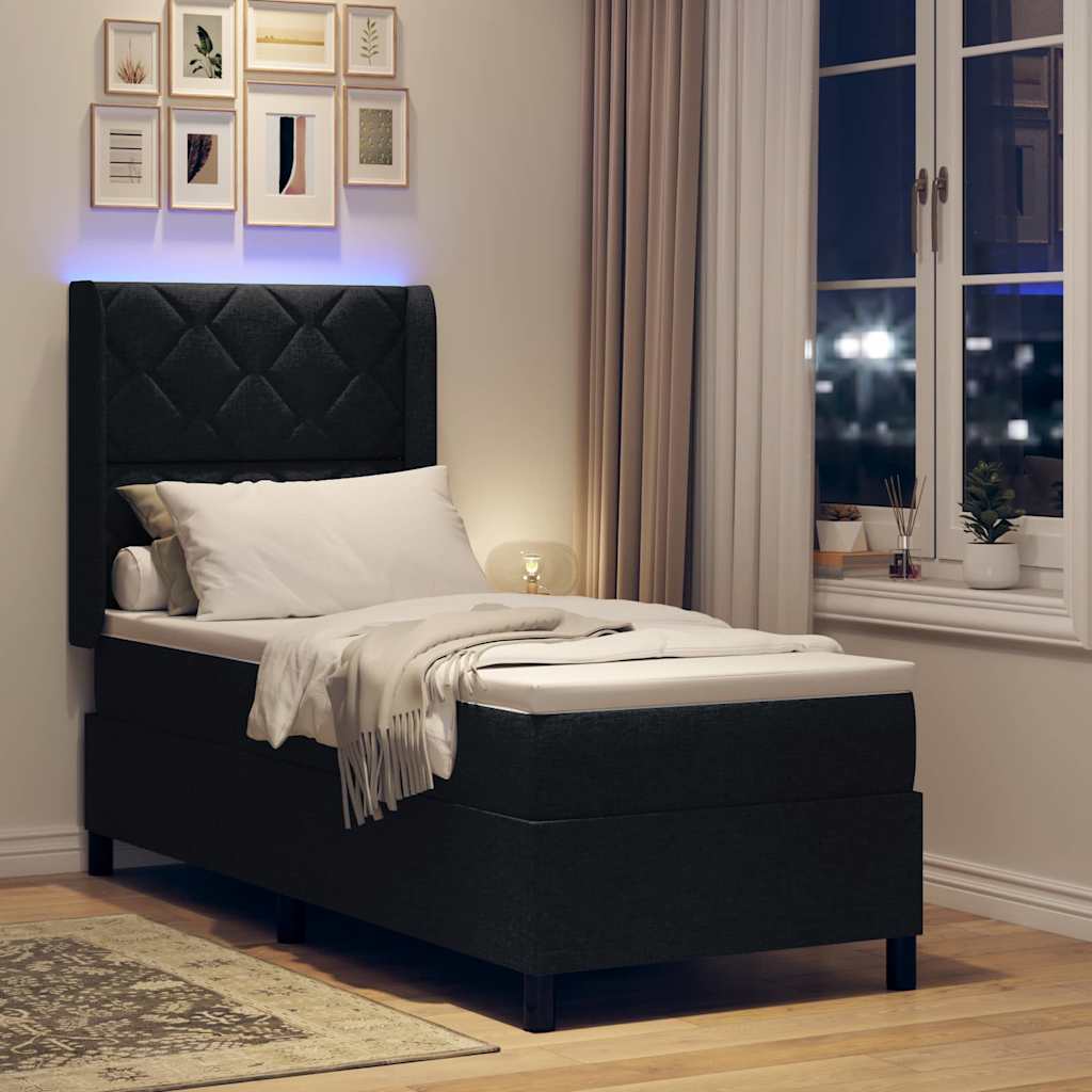 Letto a Sorgente LED con testiera Nero 80 x 200 cm Tessuto | homemem39