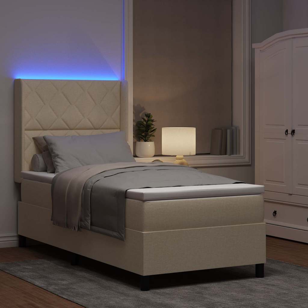 Letto a Sorgente LED con testiera Crema 100 x 200 cm Tessuto | homemem39