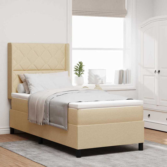 Letto a molle con materasso Crema 100 x 200 cm Tessuto