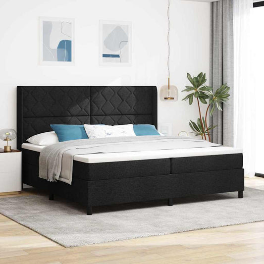 Letto a Sorgente LED con testiera Nero 200 x 200 cm Tessuto | homemem39