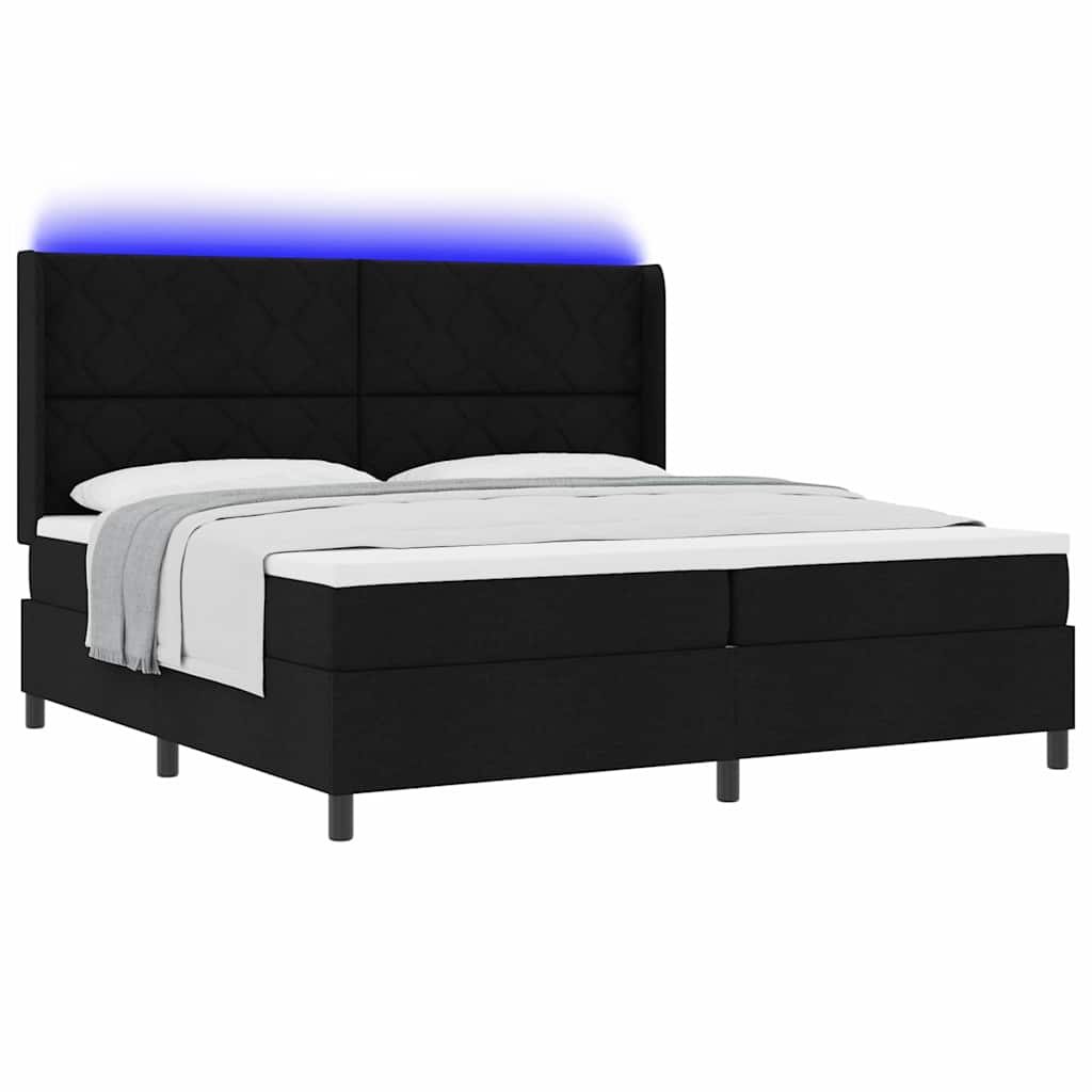 Letto a Sorgente LED con testiera Nero 200 x 200 cm Tessuto | homemem39