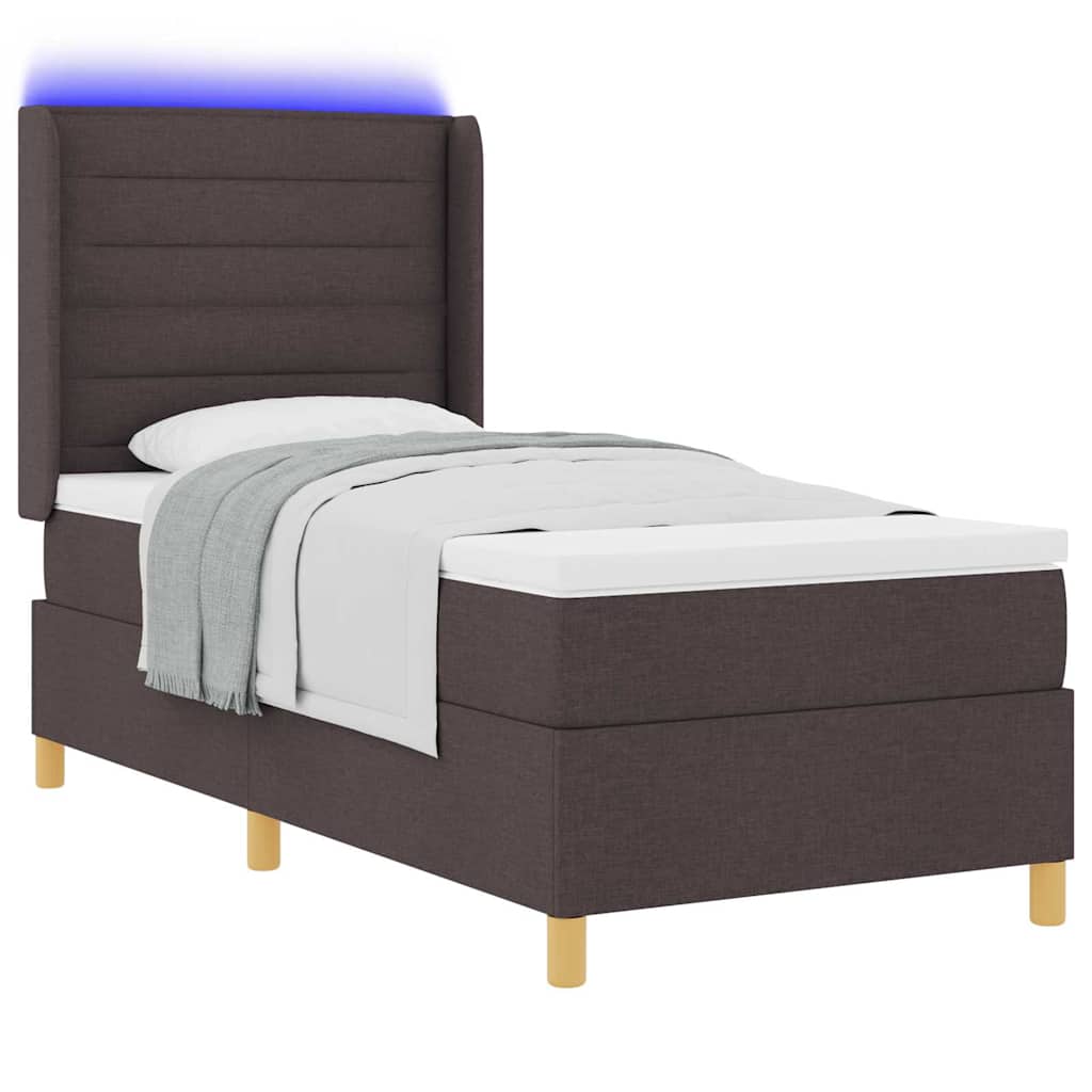 Letto a molle con strisce LED Marrone 90 x 190 cm Tessuto | homemem39