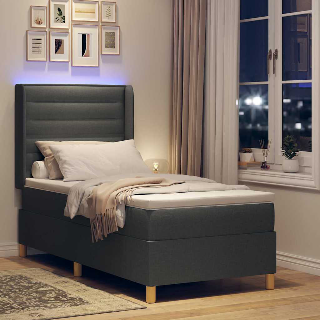 Letto a molle con strisce LED Grigio 100 x 200 cm Tessuto | homemem39