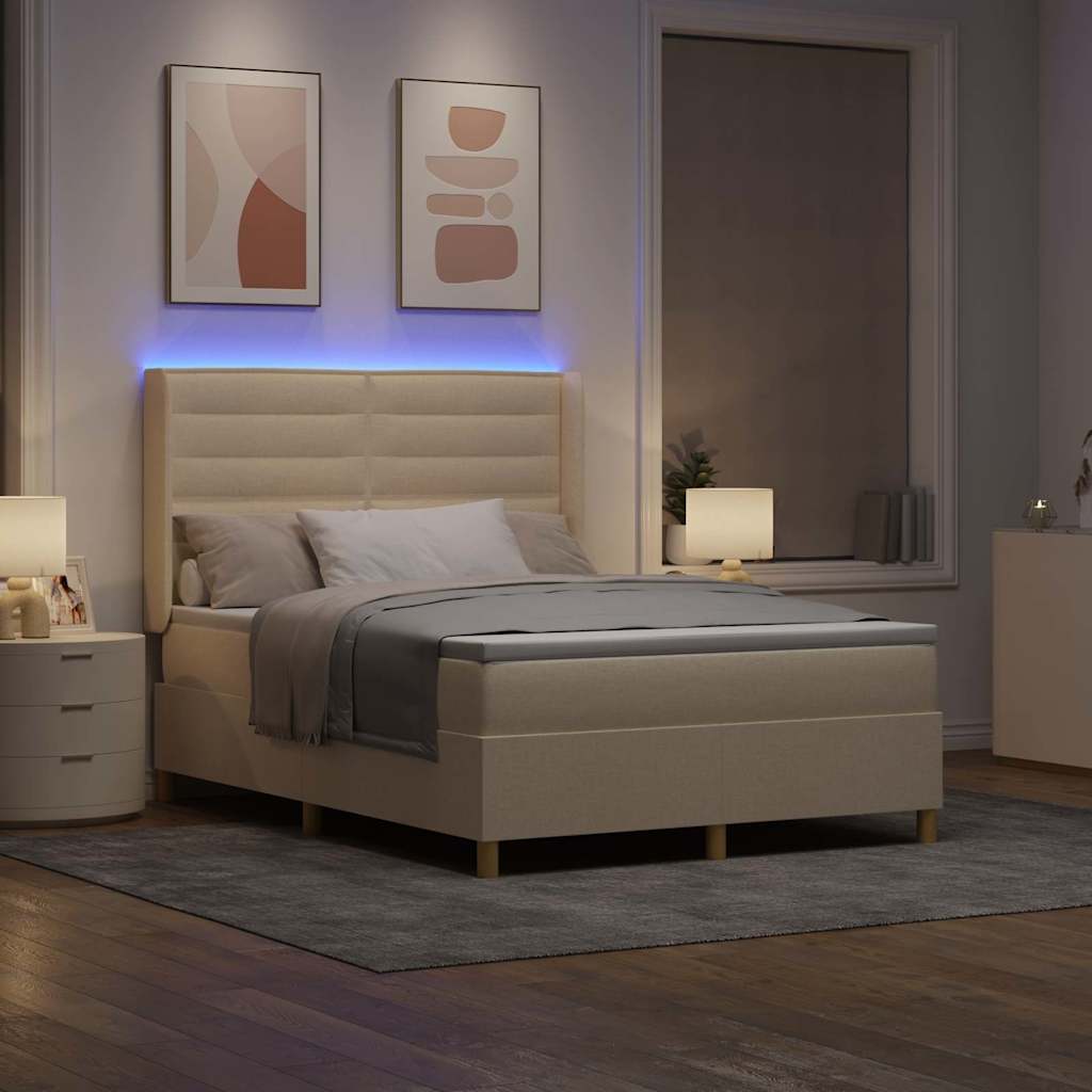 Letto a molle con strisce LED Crema 140 x 190 cm Tessuto | homemem39