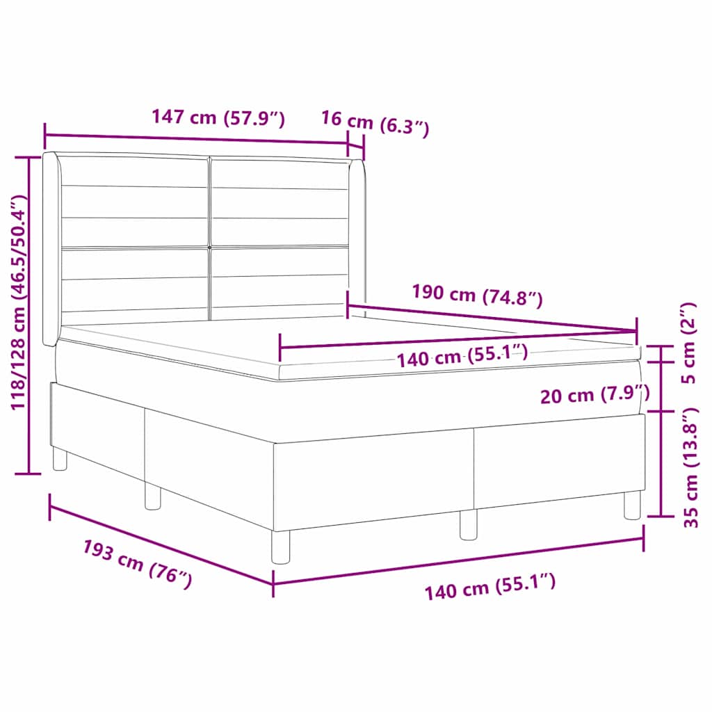 Letto a molle con strisce LED Blu 140 x 190 cm Tessuto | homemem39