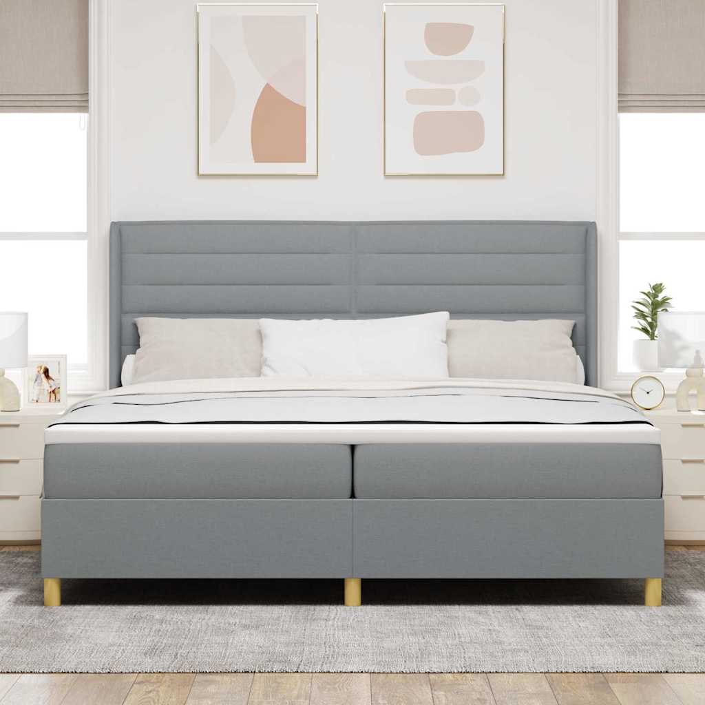 Letto a molle con testiera Grigio chiaro 200 x 200 cm Tessuto | homemem39