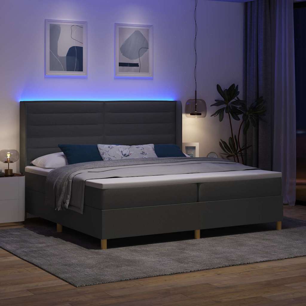 Letto a molle con materasso con led Grigio 200 x 200 cm Tessuto | homemem39