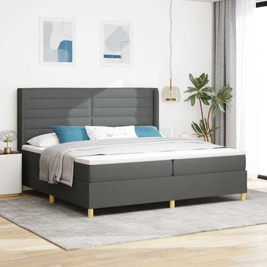 Letto a molle con materasso con led Grigio 200 x 200 cm Tessuto