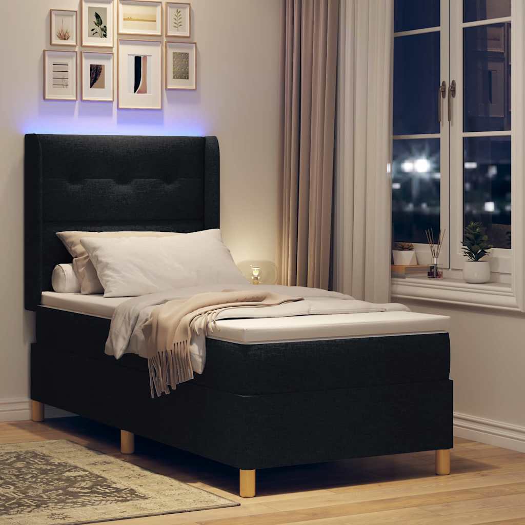 Letto a molle con strisce LED Nero 90 x 190 cm Tessuto | homemem39
