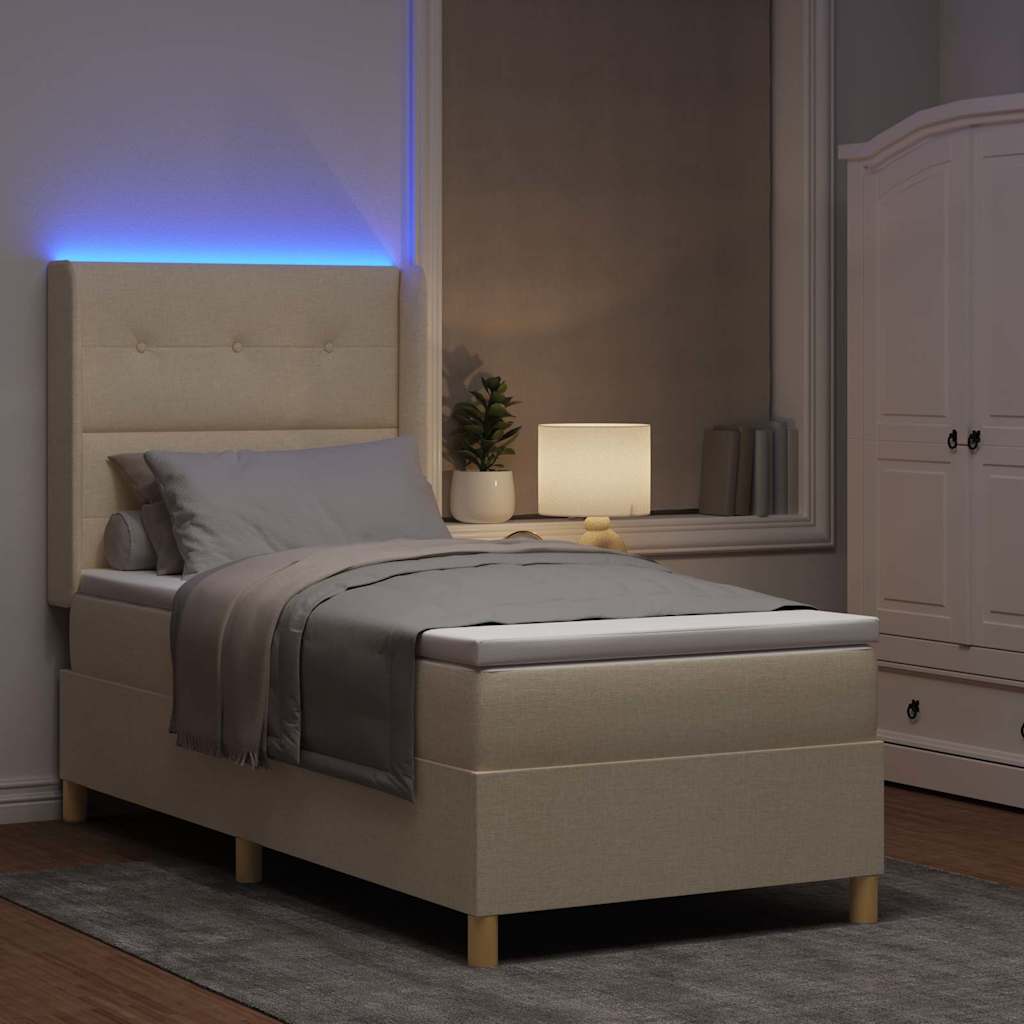 Letto a molle con strisce LED Crema 100 x 200 cm Tessuto | homemem39