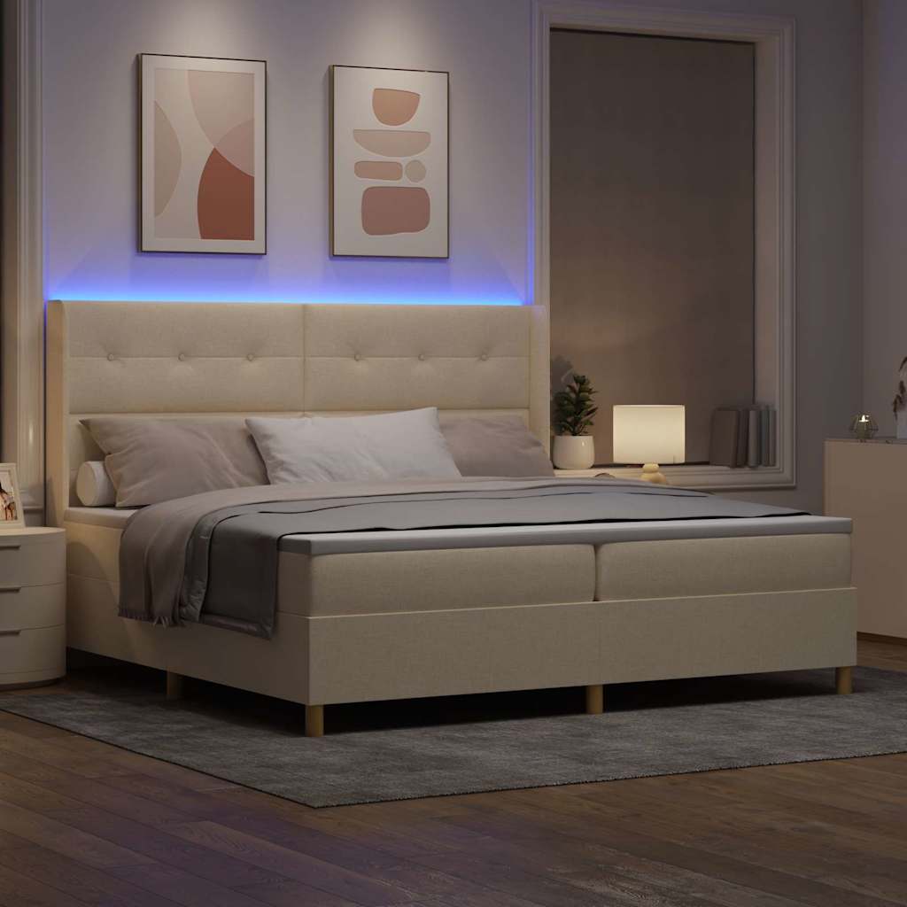 Letto a molle con strisce LED Crema 200 x 200 cm Tessuto | homemem39