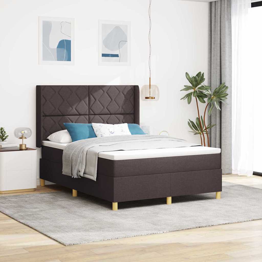 Letto a molle con strisce LED Marrone 140 x 200 cm Tessuto | homemem39