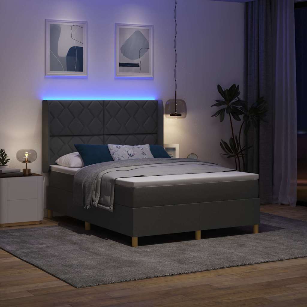 Letto a molle con strisce LED Grigio 160 x 200 cm Tessuto | homemem39