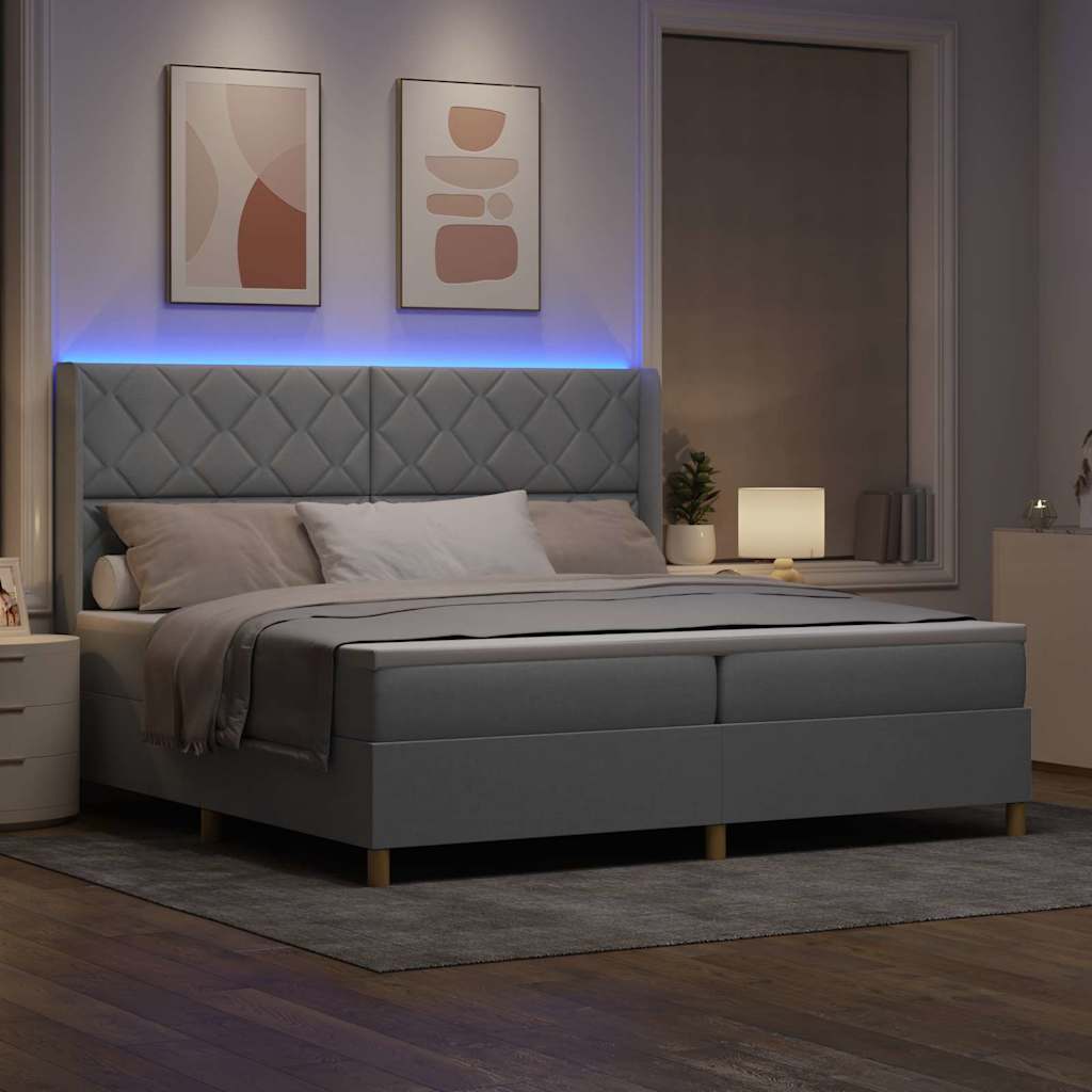 Letto a molle con testiera Grigio chiaro 200 x 200 cm Tessuto | homemem39