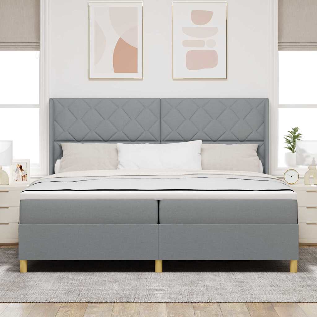 Letto a molle con testiera Grigio chiaro 200 x 200 cm Tessuto | homemem39