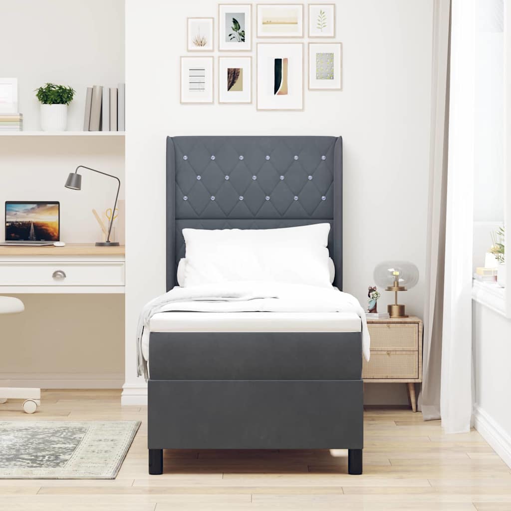Letto a molle con materasso Grigio scuro 80 x 200 cm Velluto | homemem39