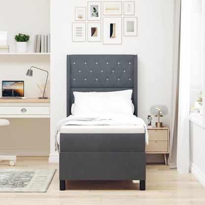 Letto a molle con materasso Grigio scuro 80 x 200 cm Velluto | homemem39