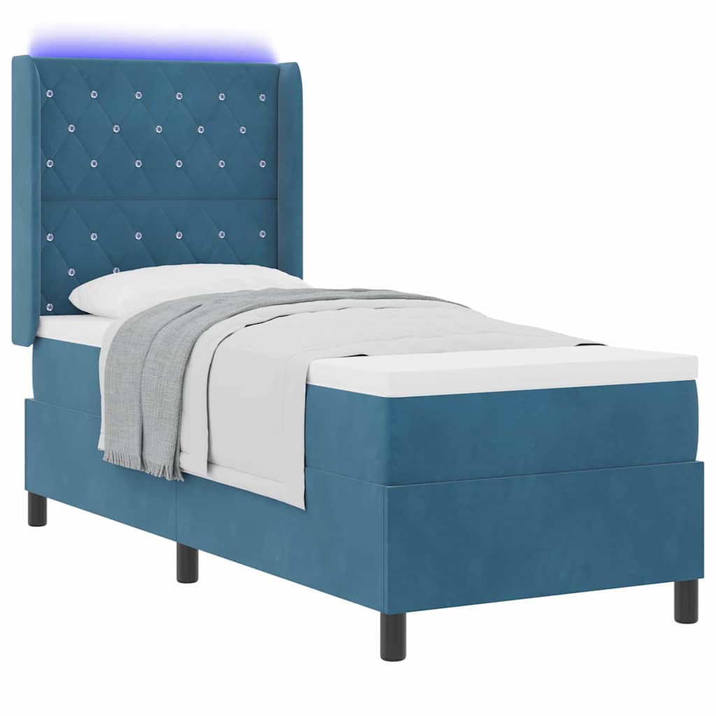 Letto a molle con materasso con led Blu 80 x 200 cm Velluto | homemem39