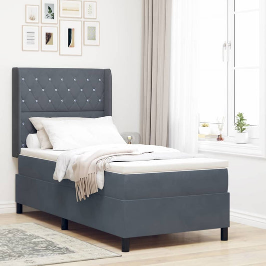 Letto a molle con materasso Grigio scuro 90 x 190 cm Velluto | homemem39