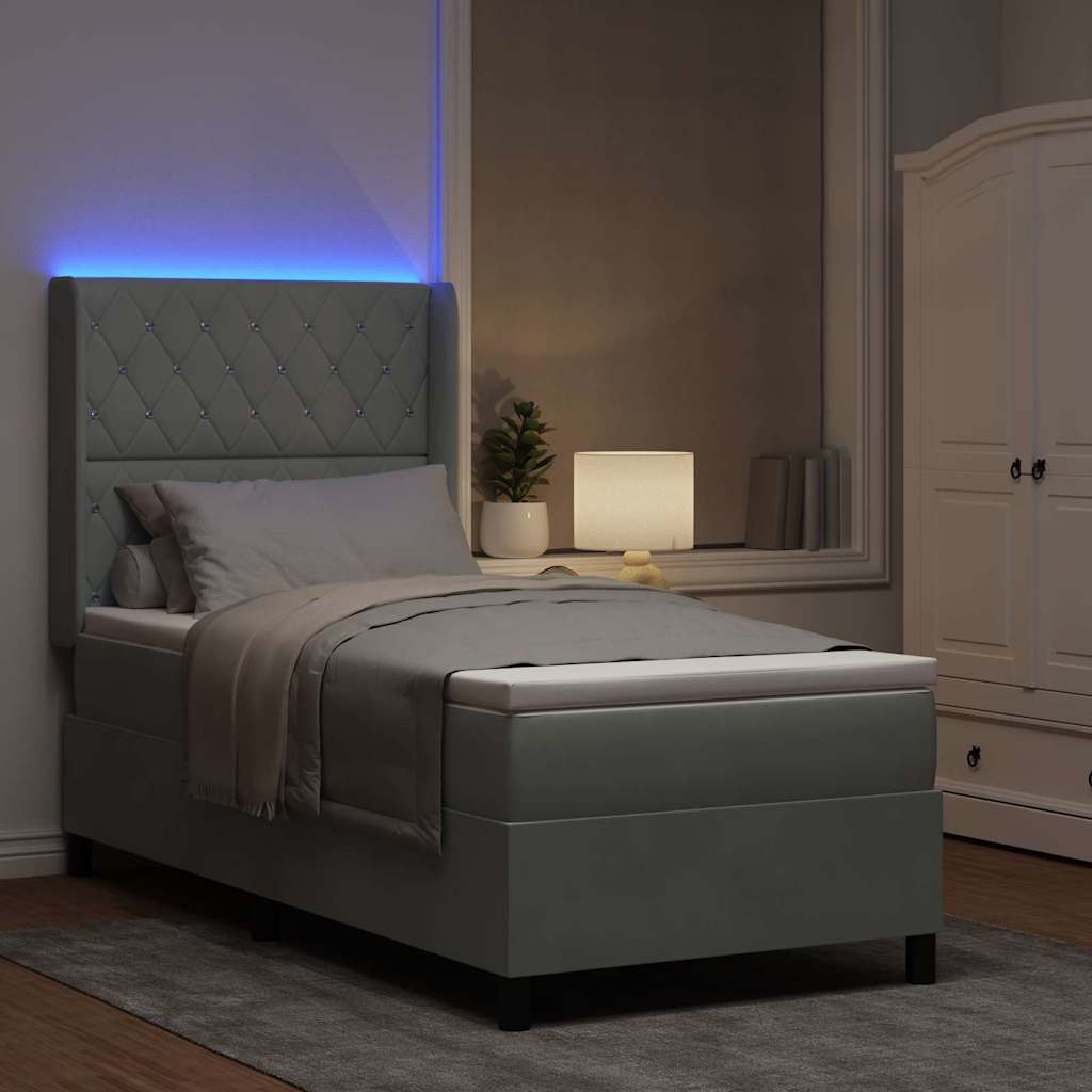 Letto a molle con materasso Grigio chiaro 100 x 200 cm Velluto | homemem39