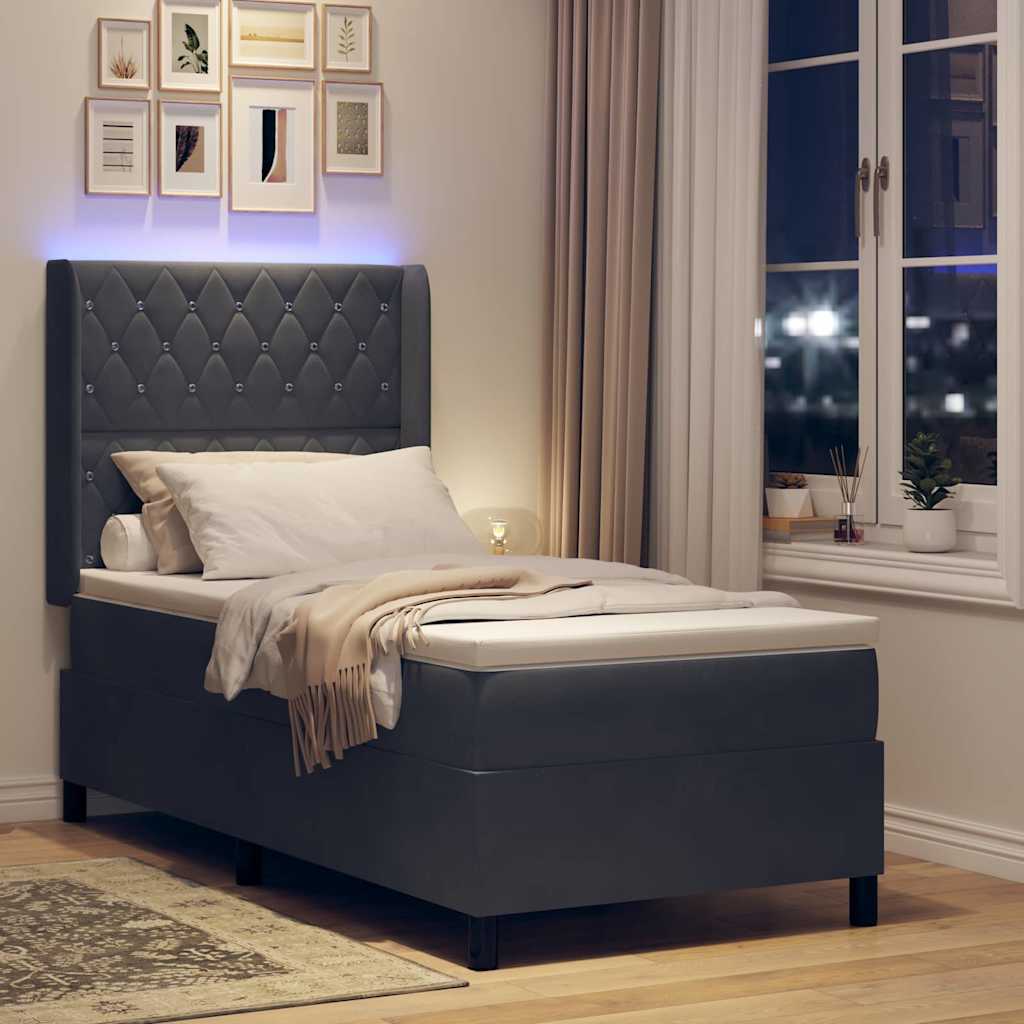 Letto con Box Springs LED e Materasso Grigio scuro 100 x 200 cm - homemem39