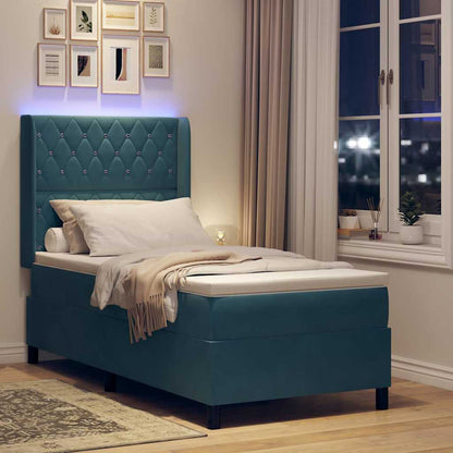 Letto con Box Springs LED e Materasso Blu 100 x 200 cm Velluto