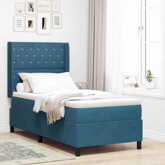 Letto con Box Springs LED e Materasso Blu 100 x 200 cm Velluto