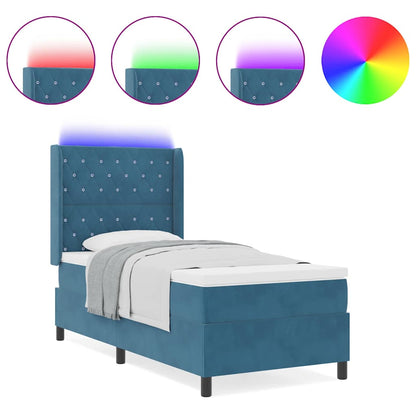 Letto con Box Springs LED e Materasso Blu 100 x 200 cm Velluto