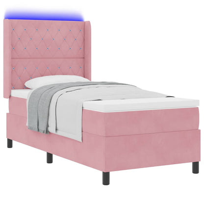 Letto a molle con materasso con led Rosa 100 x 200 cm Velluto | homemem39