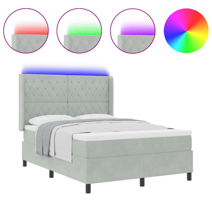 Letto a molle con testiera Grigio chiaro 140 x 190 cm Velluto