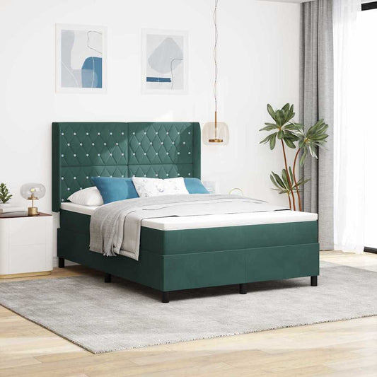 Letto a molle con strisce LED Verde Scuro 140 x 200 cm Velluto | homemem39